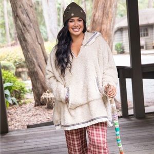 Natural Life Oversized Blanket Hoodie Cream Navy One Size New W Tags